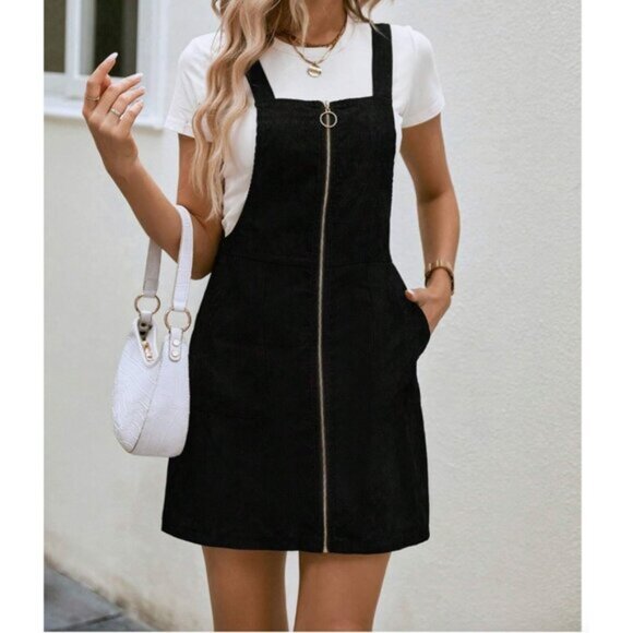 Zip Up Corduroy Overall Dress Black - Picture 4 of 9